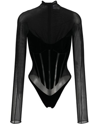 Mugler X Wolford Sheer Paneled Bodysuit - Black