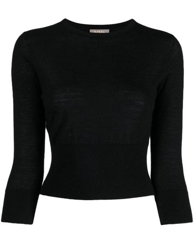 N.Peal Cashmere Fine-knit Cropped Sweater - Black