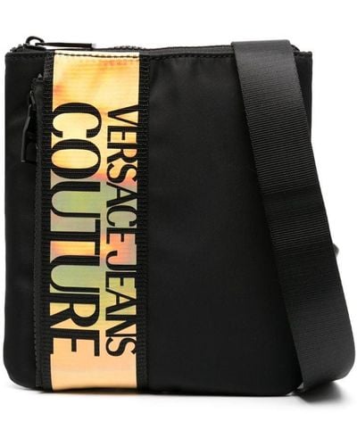 Versace Iridescent Logo-tape Messenger Bag - Black