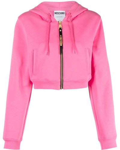 Moschino Logo-lettering Cropped Hoodie - Pink