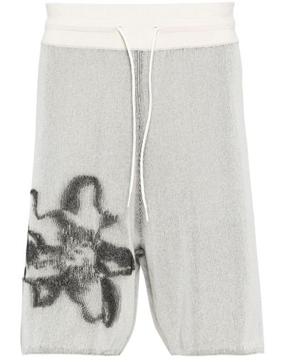 Y-3 Gfx Flower-jacquard Ribbed Shorts - Gray