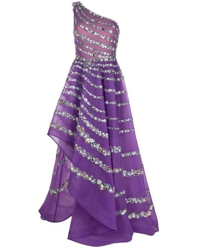 Saiid Kobeisy One-shoulder Beaded Tulle Dress - Purple