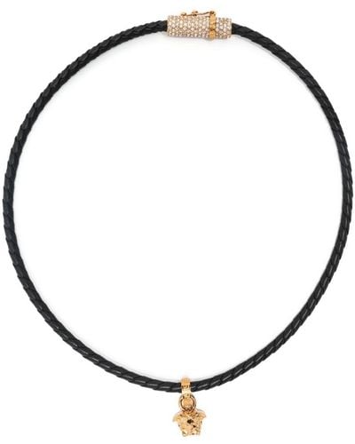 Versace Medusa Pendant Leather Necklace - Metallic