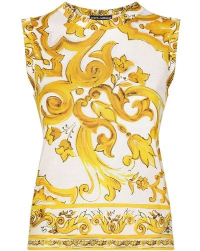 Dolce & Gabbana Majolica Sleeveless T-shirt - Yellow