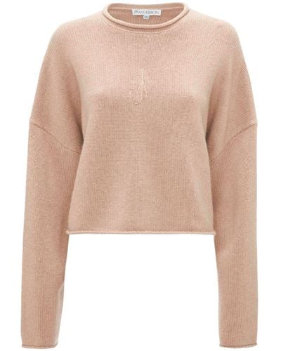 JW Anderson Logo-embroidered Cropped Sweater - Natural