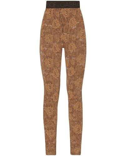 Dolce & Gabbana Logo-waistband Lace leggings - Natural