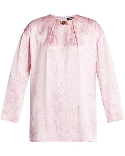 Versace Barocco-print Silk Blouse - Pink