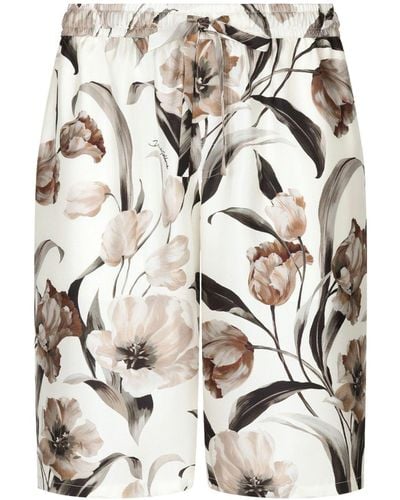 Dolce & Gabbana Shorts aus Seide mit Blumen-Print - Grau