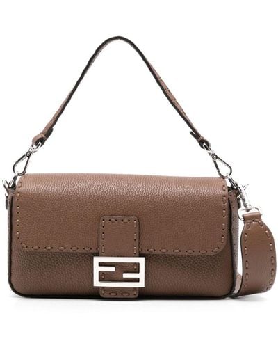 Fendi Baguette Leather Shoulder Bag - Brown