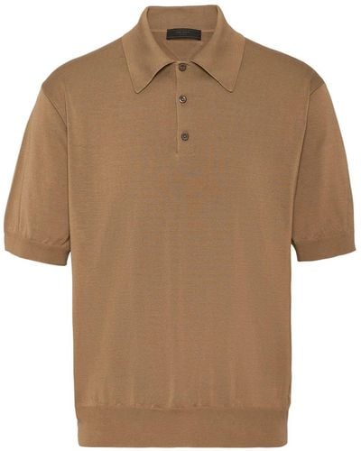 Prada Triangle-logo Cotton Polo Shirt - Brown