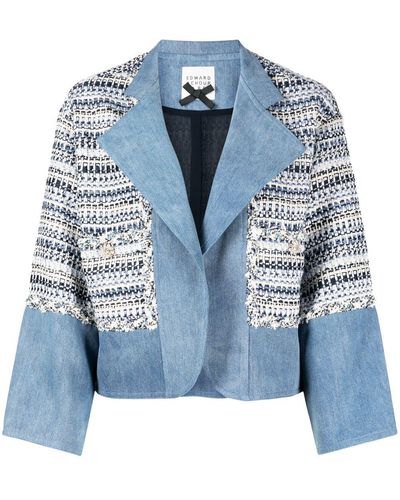 Edward Achour Paris Knitted Open Front Jacket - Blue
