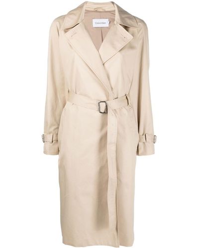 Calvin Klein Trench Coat With Logo - Natural
