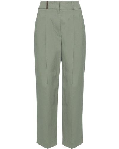 Peserico Pressed-crease Poplin Tapered Trousers - Green