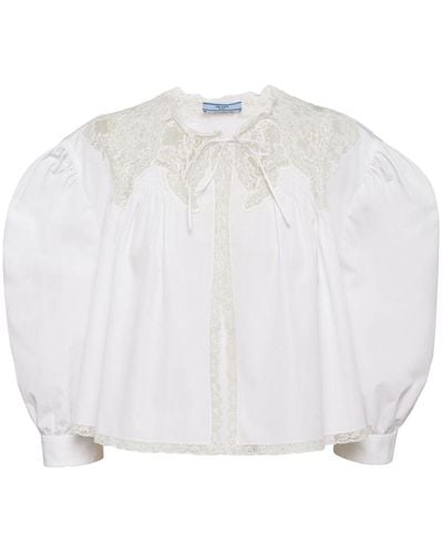 Prada Floral-embroidered Lace Cotton Top - White