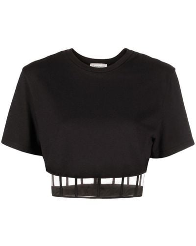 Alexander McQueen Camiseta corta con detalle de cortes - Negro