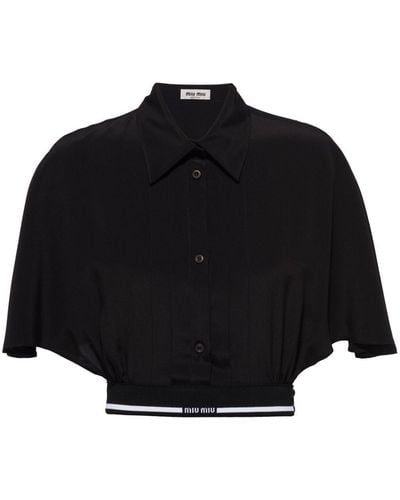 Miu Miu Camisa corta de crepé de China - Negro