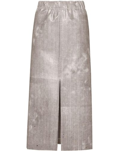 Maison Margiela Pinstriped Wool Midi Skirt - Grey