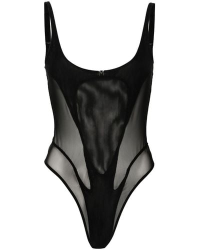 Mugler Body en résille à design corset - Noir
