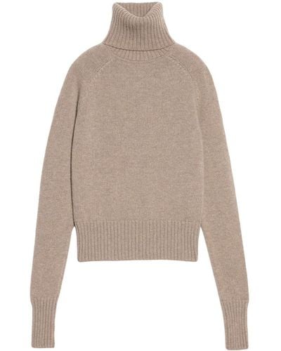 Ami Paris Roll-neck Virgin-wool Sweater - Natural