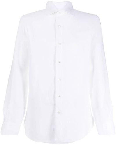 Barba Napoli Overhemd Met Uitgesneden Kraag - Wit