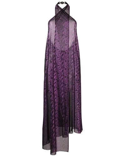 Versace All-over Logo-print Beach Dress - Purple