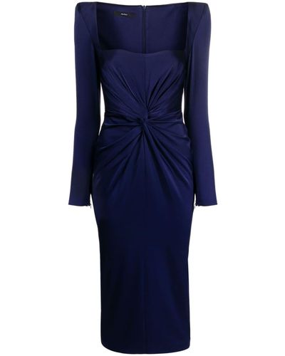 Alex Perry Alden Gathered-detail Fitted Midi Dress - Blue