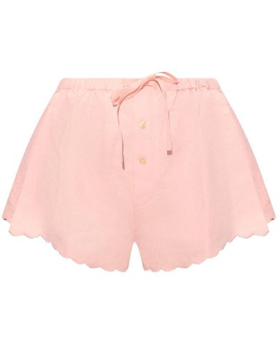Victoria Beckham Scallop-hem Linen Shorts - Pink
