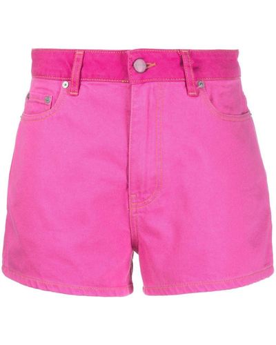 Ganni Jeans-Shorts mit Logo-Patch - Pink