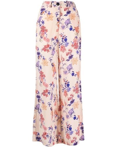 Forte Forte Floral-print High-waisted Pants - White