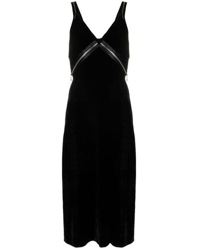 R13 Zip-detail V-neck Midi Dress - Black