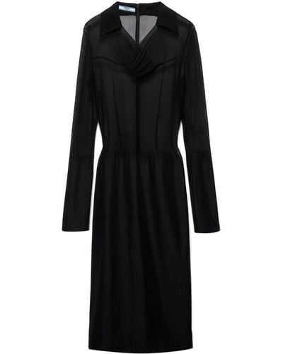 Prada Vestido midi translúcido - Negro