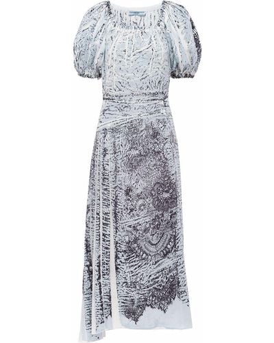 Prada Coral-print Silk Midi Dress - Grey