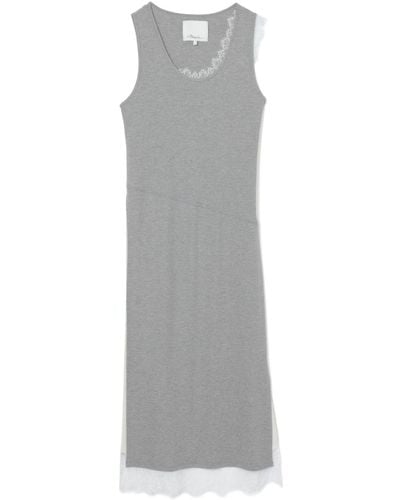 3.1 Phillip Lim Lace Satin-panelled Midi Dress - Grey