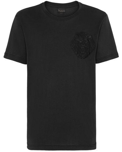 Billionaire Lion-embroidered Cotton T-shirt - Black