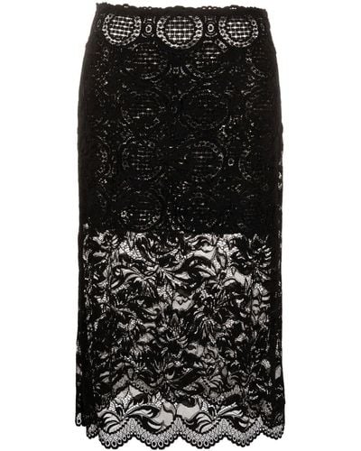 Rabanne Floral-lace Midi Skirt - Black