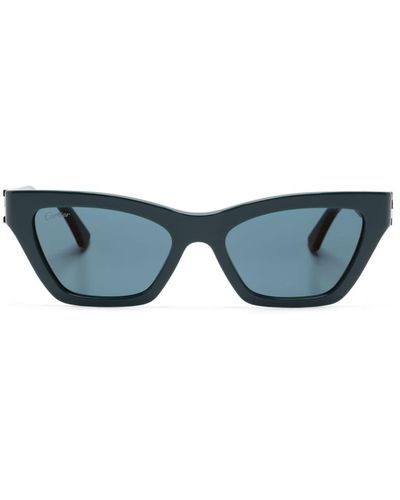 Cartier Logo-plaque Rectangle-frame Sunglasses - Blue