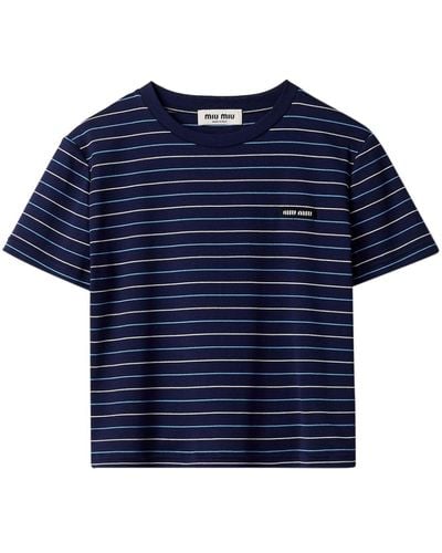Miu Miu Logo-appliqué Striped T-shirt - Blue