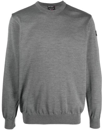 Paul & Shark Logo-patch Crew-neck Sweater - Gray