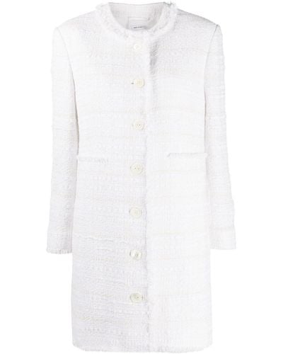 Thom Browne Oxford Ribbon Tweed Cardign Overcoat - White
