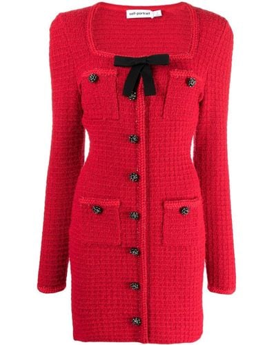 Self-Portrait Bow-detailed Knit Dress - Red