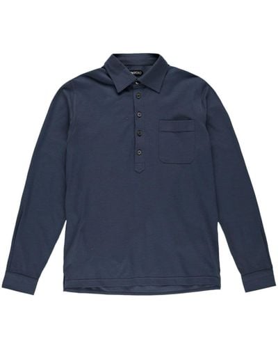 Tom Ford Long-sleeve Piqué Polo Shirt - Blue