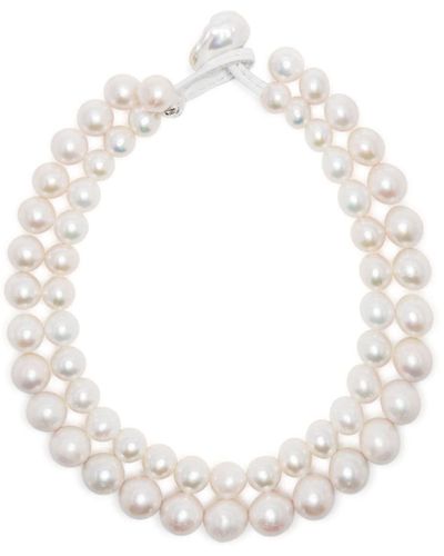 Monies Double-chain Pearl Choker Necklace - White