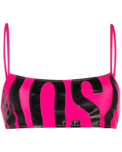 Moschino Bikinitop Met Vierkante Hals En Logoprint - Roze