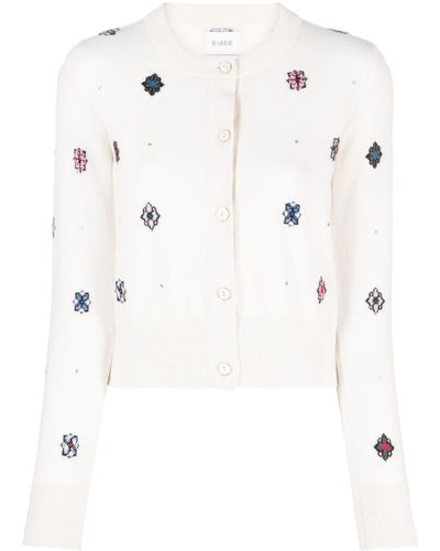 Barrie Intarsia-knit Round-neck Cardigan - White