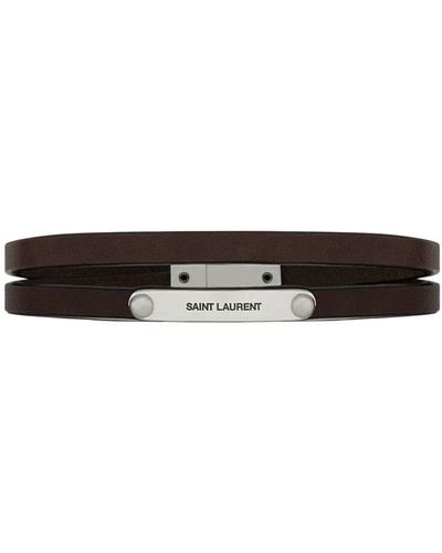 Saint Laurent Lederarmband mit ID-Schild - Weiß