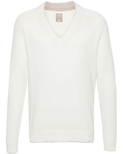 BOGGI V-Ausschnitt-Pullover mit Logo-Applikation - Weiß