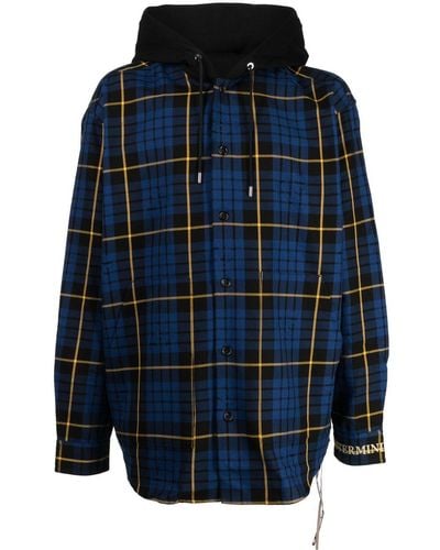 MASTERMIND WORLD Check-pattern Hooded Shirt Jacket - Blue