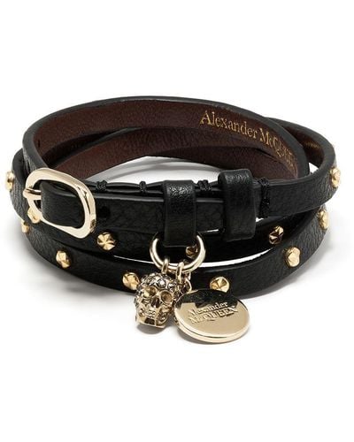 Alexander McQueen Skull Stud Wraparound Bracelet - Brown