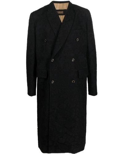 Uma Wang Velvet Effect Double Breasted Coat - Black