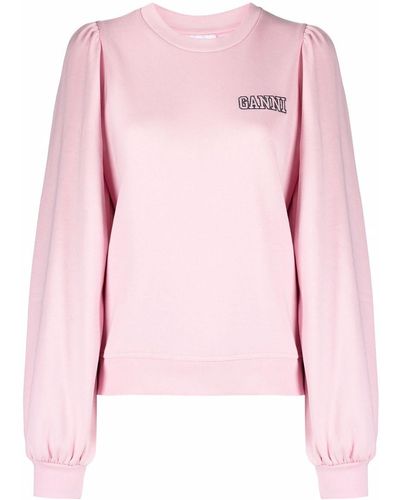 pink organic recycled polyester and cotton Ganni black logo hoodie GANNI  T2923 465 - Nida
